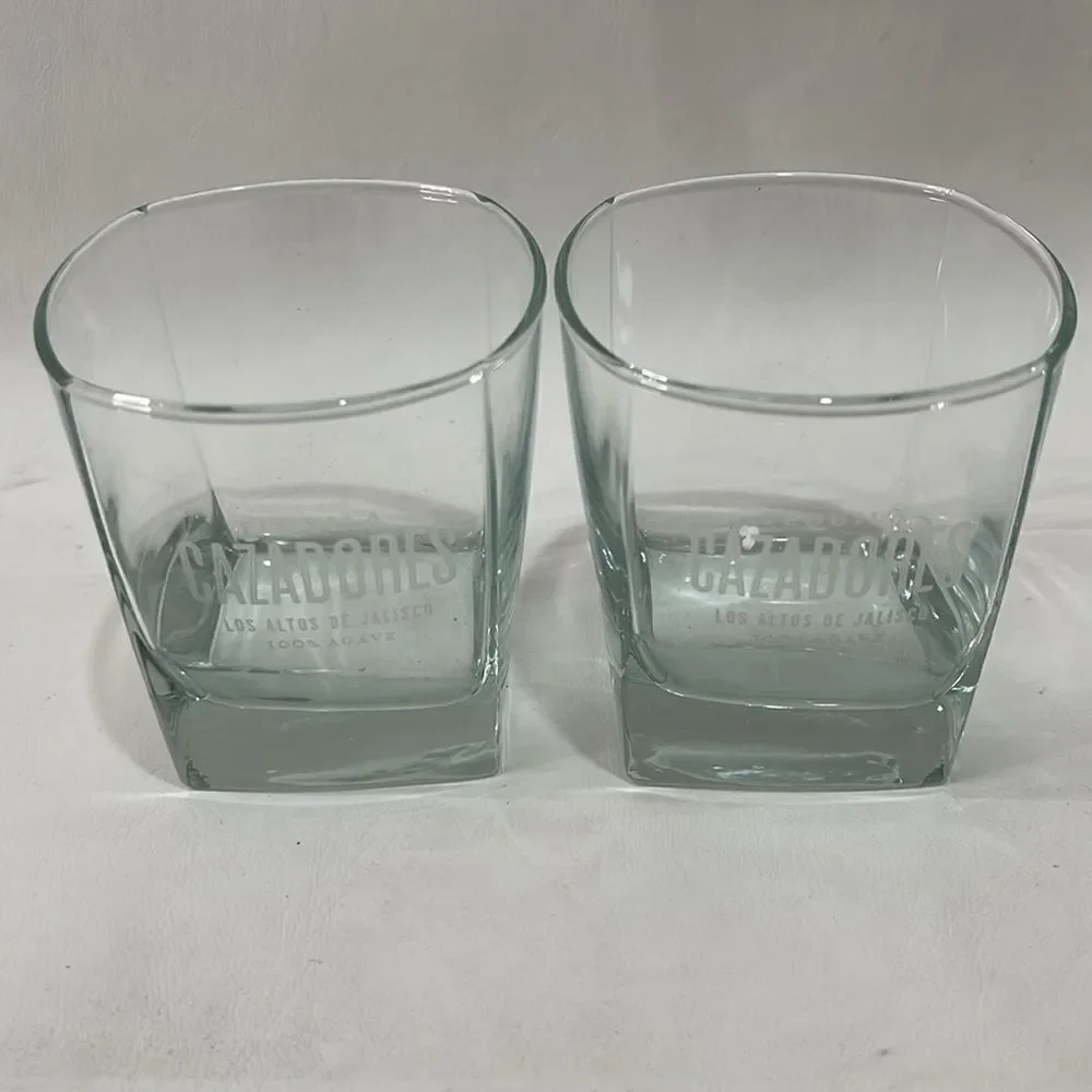 Cazadores Tequila Logo Glasses 8 Ounces Each Set of 2 Clear White Lettering